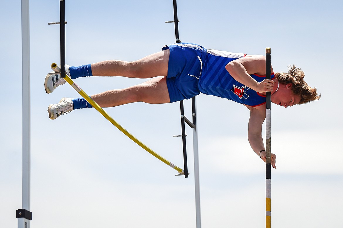 Bigfork's Tristan Herd competes in the boys pole vault at the Archie Roe Invitational at Legends Stadium on Saturday, May 4. (Casey Kreider/Daily Inter Lake)