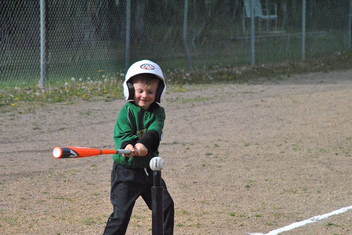 Daxton Keenen was up to bat last Friday for St. Regis during an afternoon T-Ball game versus Plains. (Mineral Independent/Amy Quinlivan)