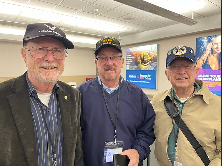 Joe Deacon, Tom Deacon and Bill Deacon pose together during their Honor Flight. The three brothers live in Idaho, California and Washington, so it was an unusual experience to coordinate traveling together for the experience.