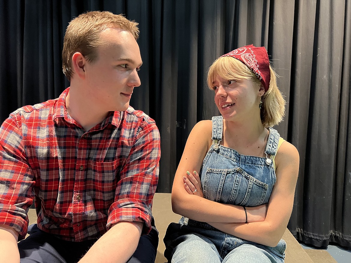 Bob, played by Blake Lindemann, and Tilly, played by Annbeth O'Shea, talk about the need for a new stoplight in town in a Wolfpack Theatre Company production of "One Stoplight Town." (Photo provided by Glacier High School)