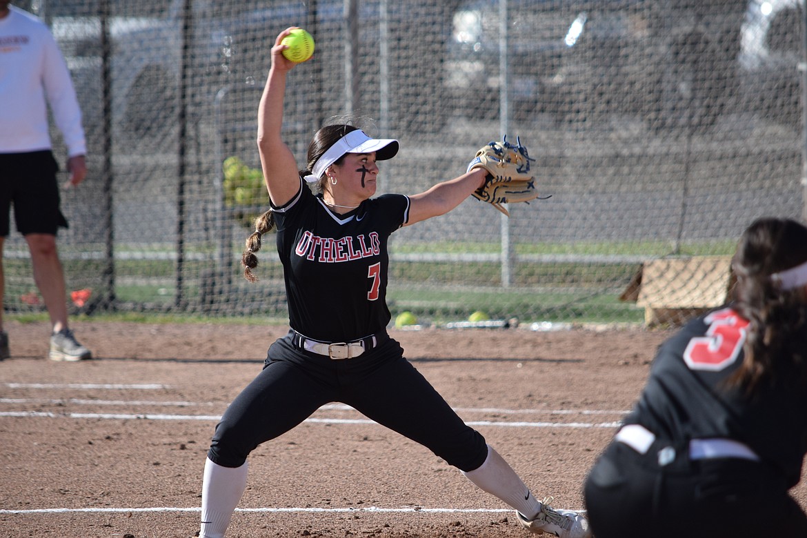 After striking out a combined 28 batters in last week’s doubleheader against East Valley (Yakima), Othello senior Amarie Guzman (7) totaled 13 strikeouts against Moses Lake in Monday’s game.