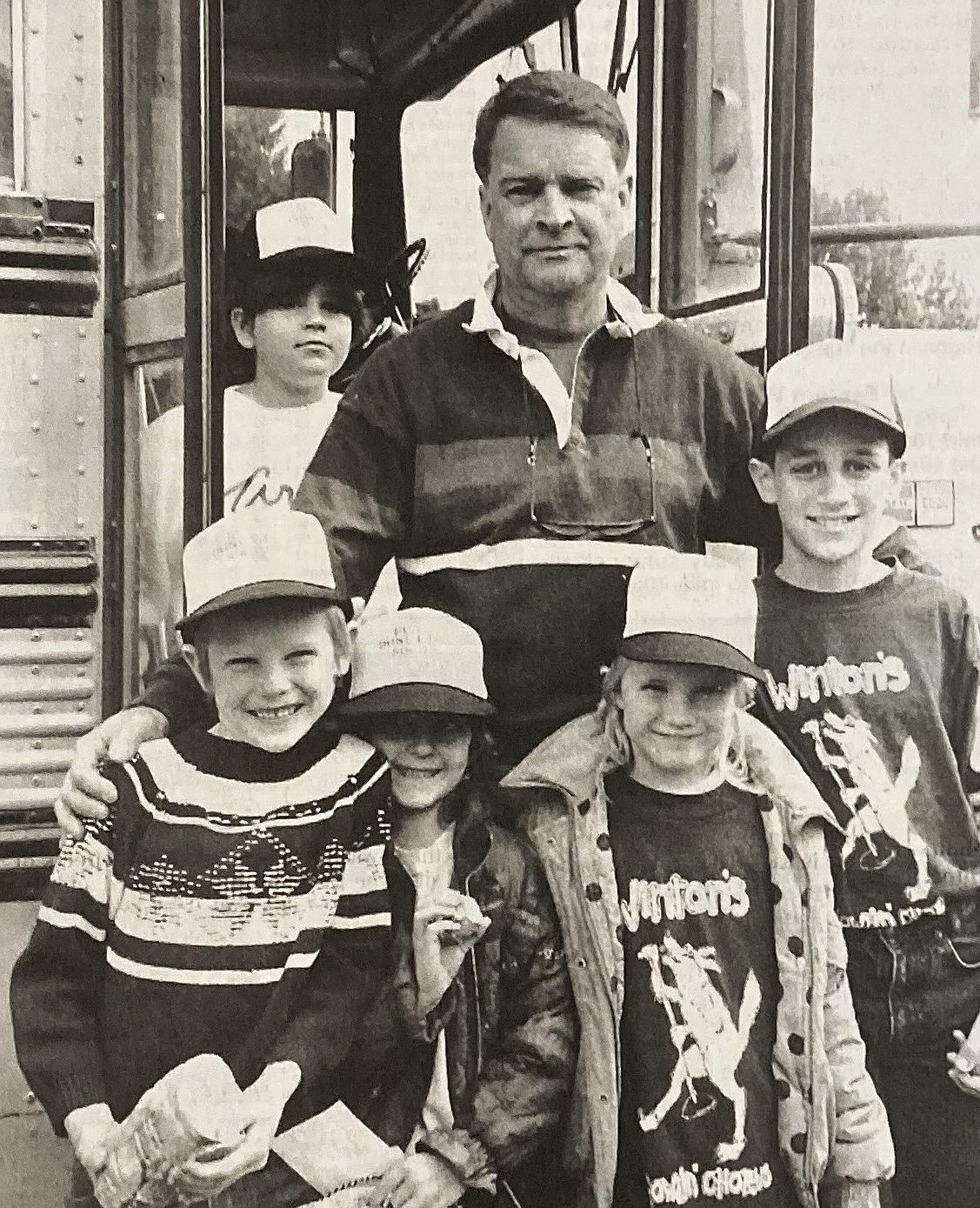 George Morgan and his “Donut Hole Society”: Front, from left, Chris Matthews, Sandra Matthews, Melissa Pierce and Brett Baragia, and Jessica Brabank, back.