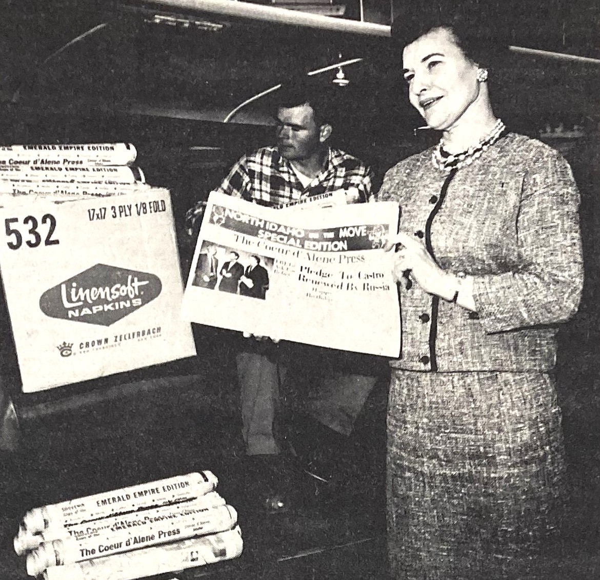 Secretary Gail White and sales rep William C. Reagan, both of Western Frontiers, tout Coeur d’Alene Country after the United Air Lines article.