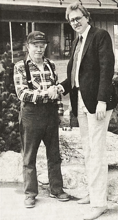 Fred Murphy, left, with Jim Burns, manager of Murphy’s Landing.