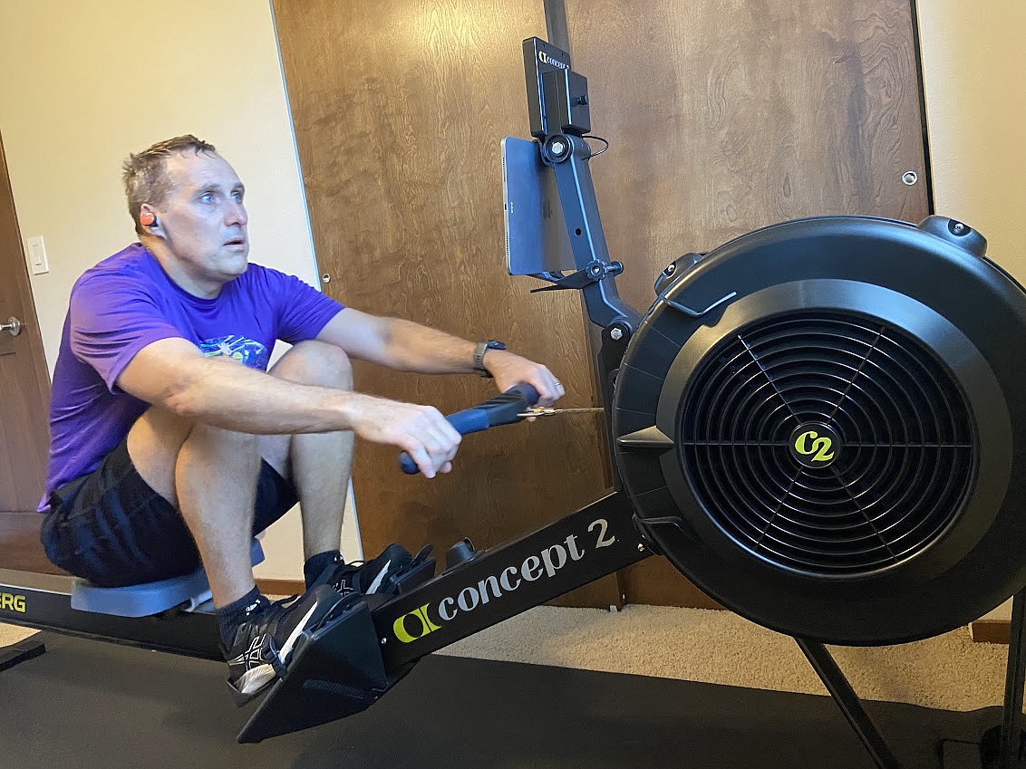 Dr. Geoff Emry works out on the C2 Ergometer.