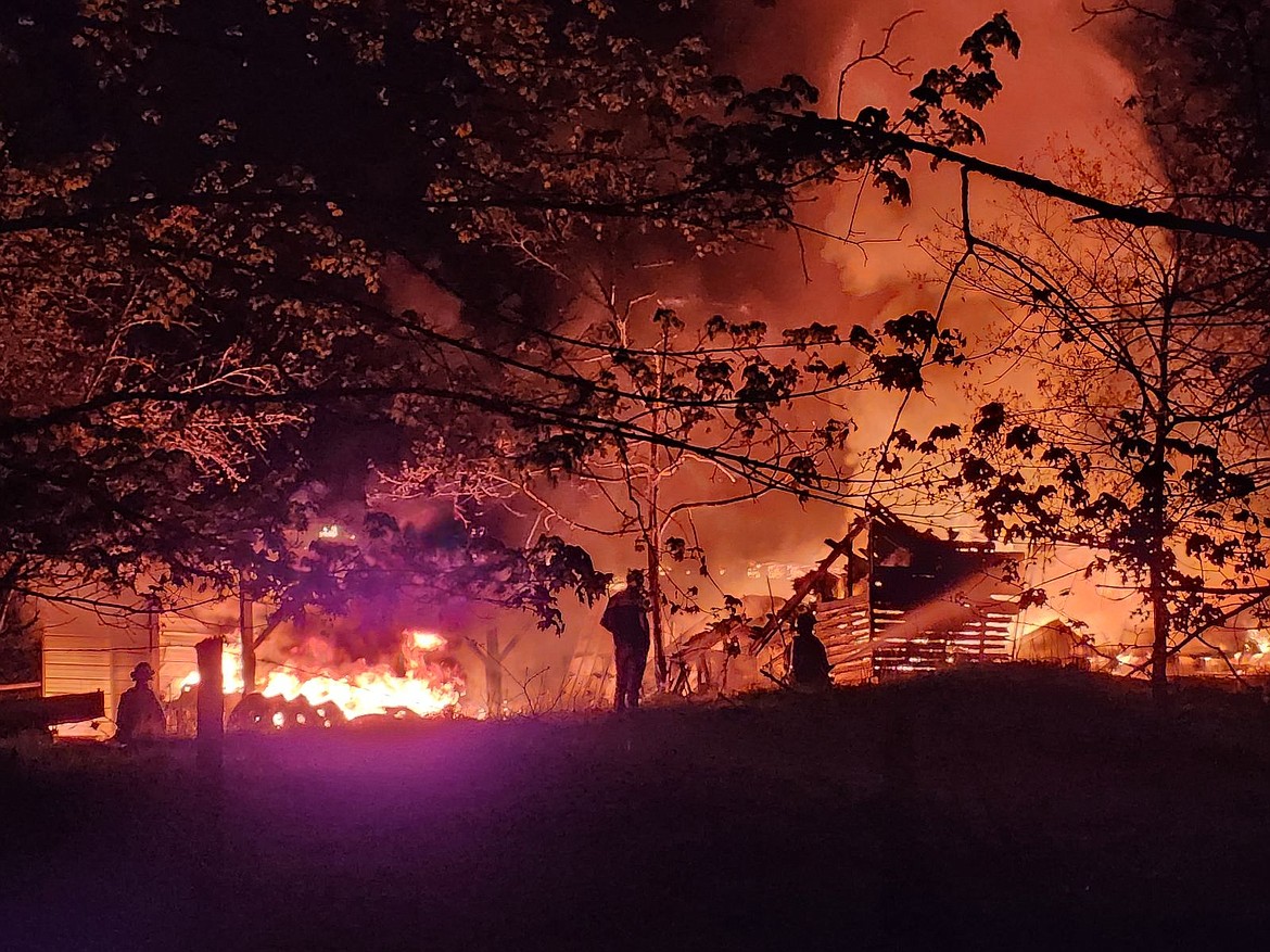 A fire destroyed an empty barn Thursday morning. Photo by Jodi Frederick.