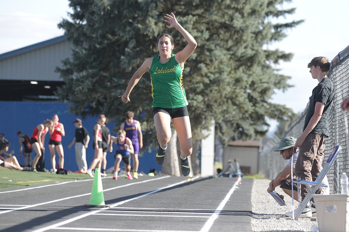 JASON ELLIOTT/Press
Lakeland High junior Ziya Munyer prepares for a jump during the triple jump at the 4A Region 1 track and field meet at Coeur d'Alene High on Tuesday.