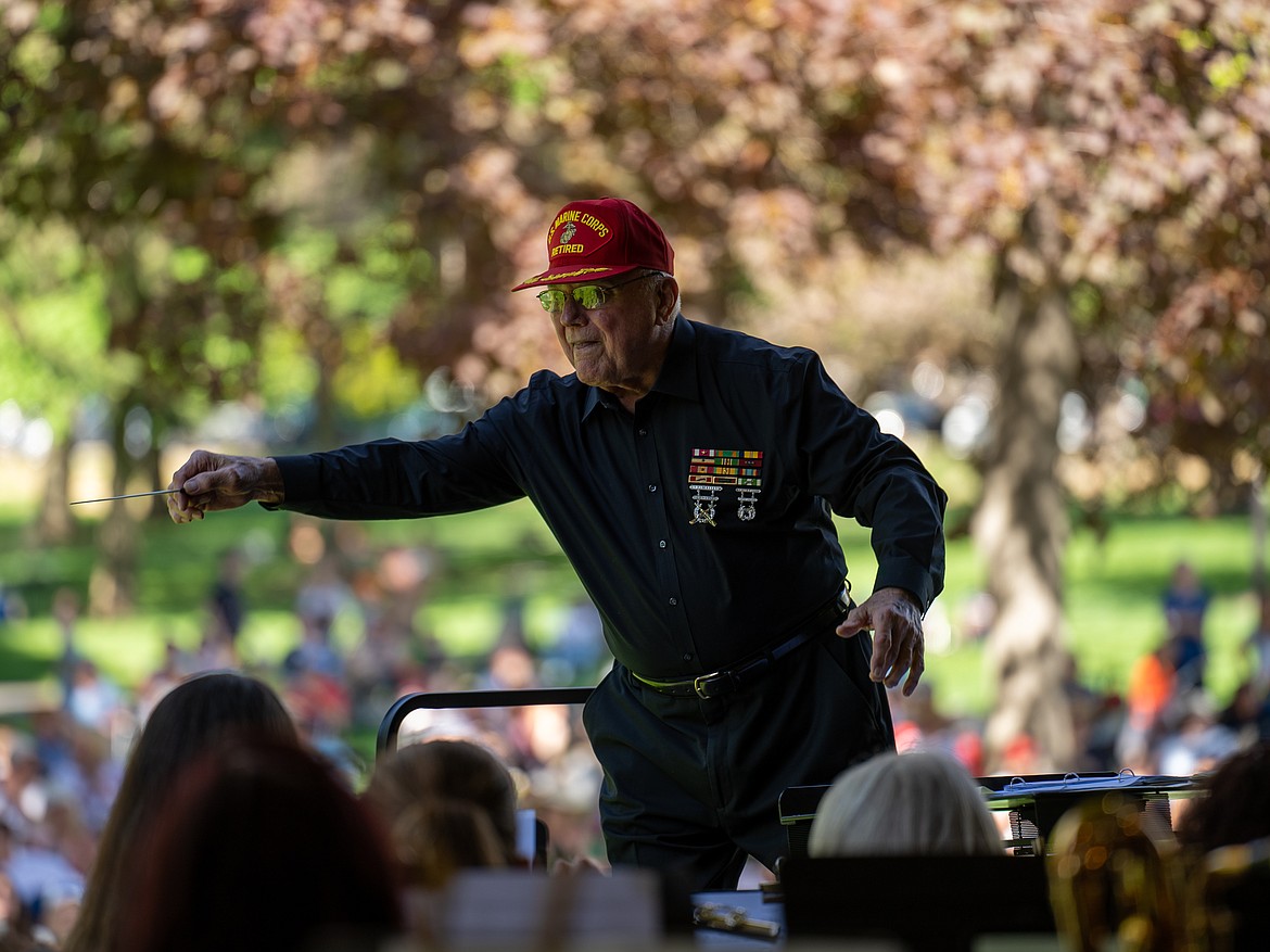 Guest conductor Maj. Harold E. Whitney Jr. conducts the North Idaho College Wind Symphony at NIC’s Mother’s Day Concert in the Park on May 14, 2023 at the Coeur d’Alene City Park's Rotary Lakeside Bandshell.