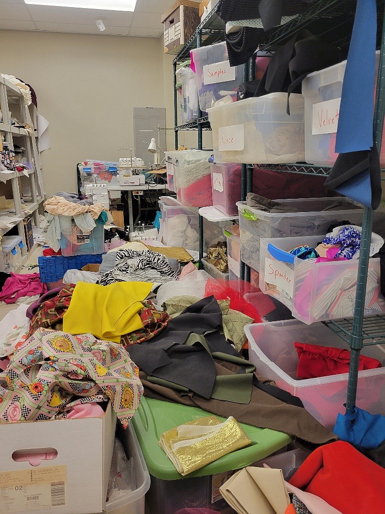 Materials in the storage room Kiah Conway uses to make her garments.