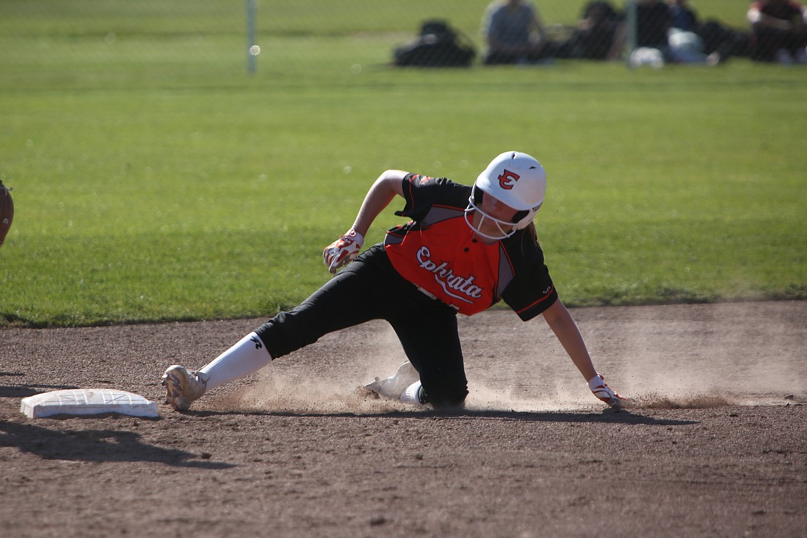 Ephrata junior Auddy Gray slides into second base in the bottom of the third inning against Prosser.