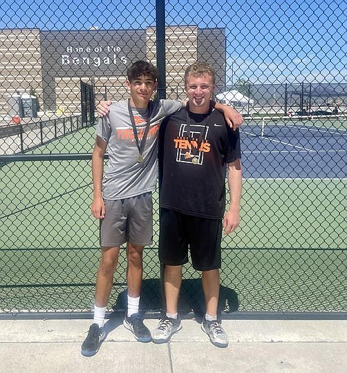 Courtesy photo
Isaiah Robinson and Carson Hunter of Post Falls won the boys doubles title at the 5A Region 1 tennis tournament Saturday at Lewiston High.