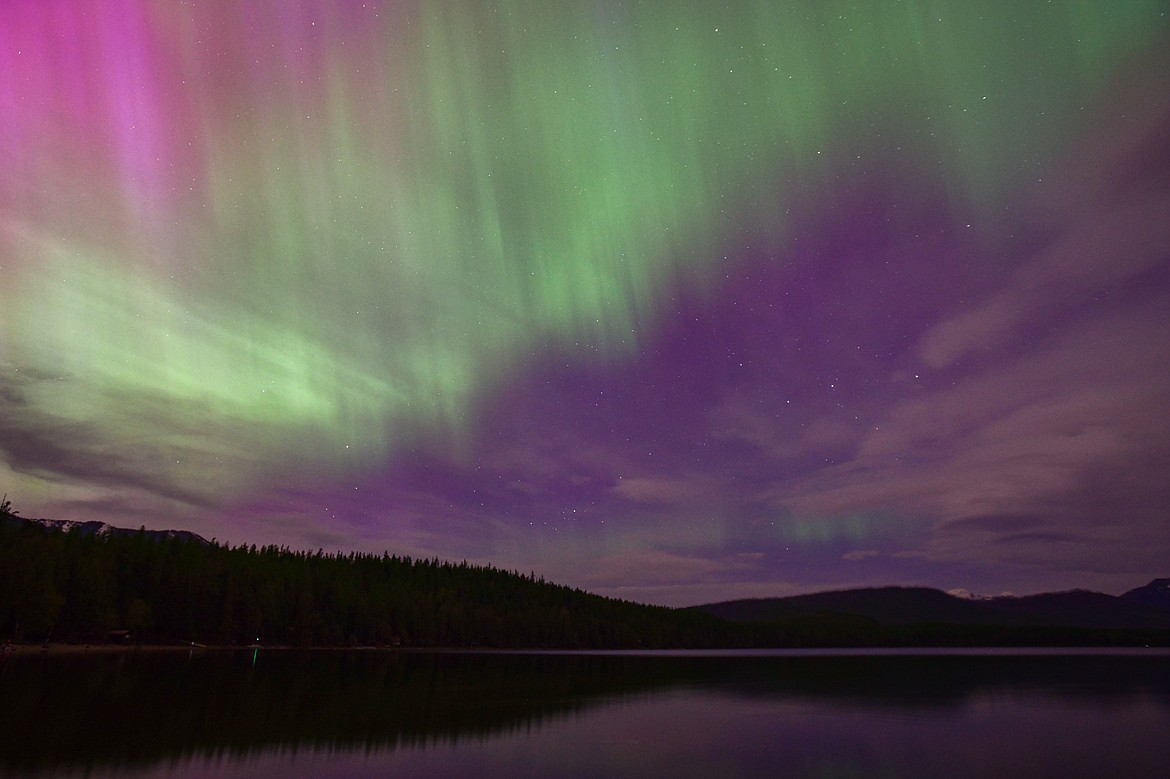 Aurora borealis is shown over Lake McDonald in Glacier National Park on Saturday, May 11. (Casey Kreider/Daily Inter Lake)