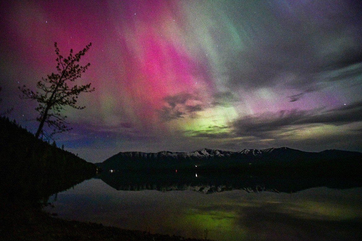 Aurora borealis is shown over Lake McDonald in Glacier National Park on Saturday, May 11. (Casey Kreider/Daily Inter Lake)