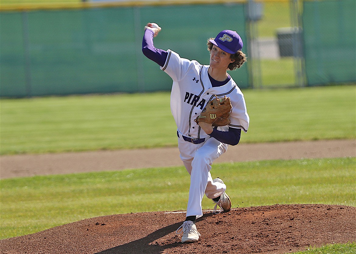 George Wyman, shown here during the Pirates' season, struck out five  against Cherokee Trail during the John Harp Tournament in Kalispell. (Bob Gunderson photo)