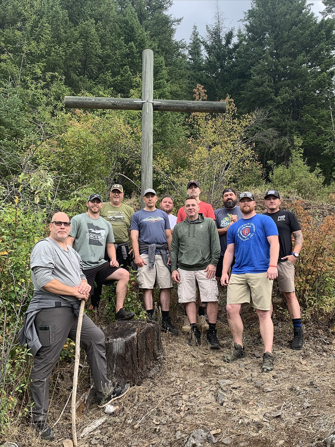 Calder has become a place for first responders to recovery for spiritual retreats at Protectors' Peak. The participants in a recent law enforcement retreat hiked up the cross on the property.