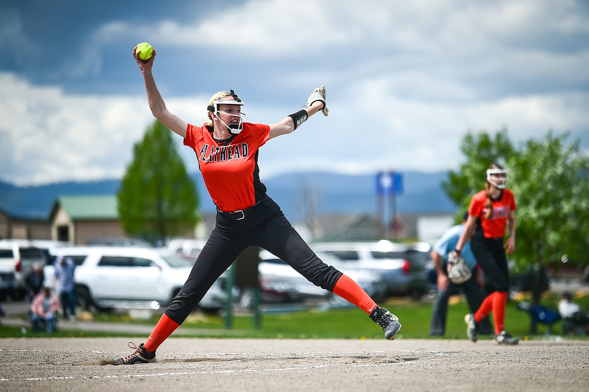 Flathead pitcher Lacie Franklin (22) delivers in the first inning against Butte at Kidsports Complex on Tuesday, May 14. (Casey Kreider/Daily Inter Lake)