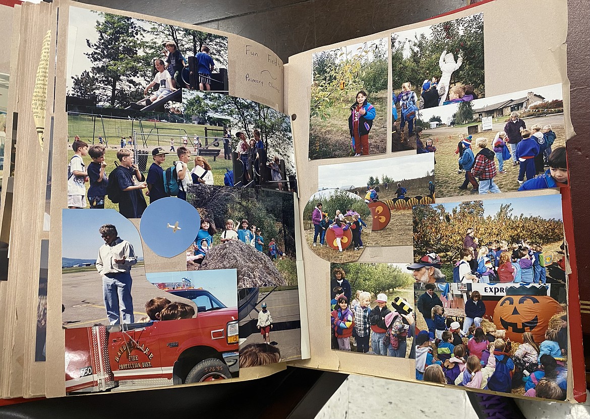 A scrapbook spread of field trips from the early years of Fernan Elementary before the school became Fernan STEM Academy.