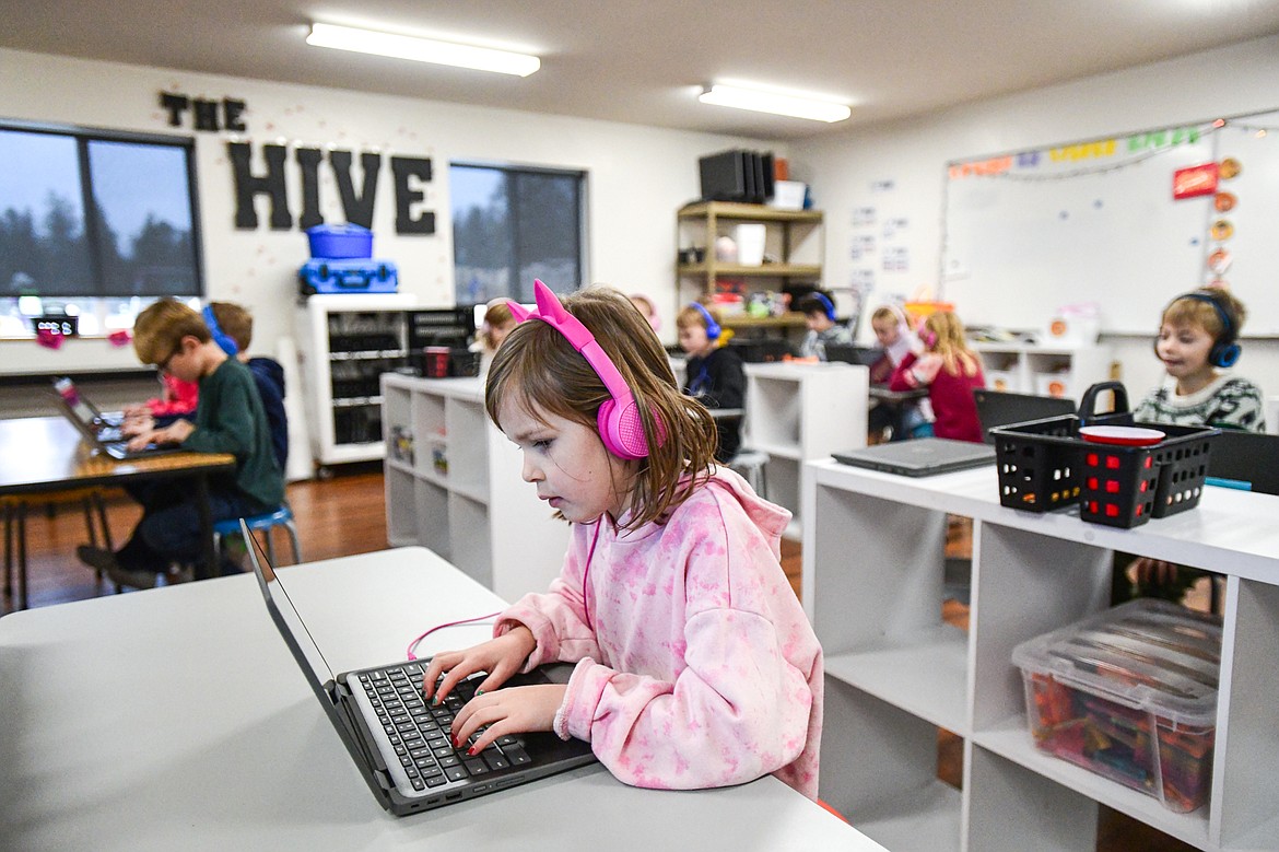 Second-graders work on laptops in a science, technology, engineering and math classroom at West Valley School in this Dec. 12, 2023 file photo. (Casey Kreider/Daily Inter Lake, file)