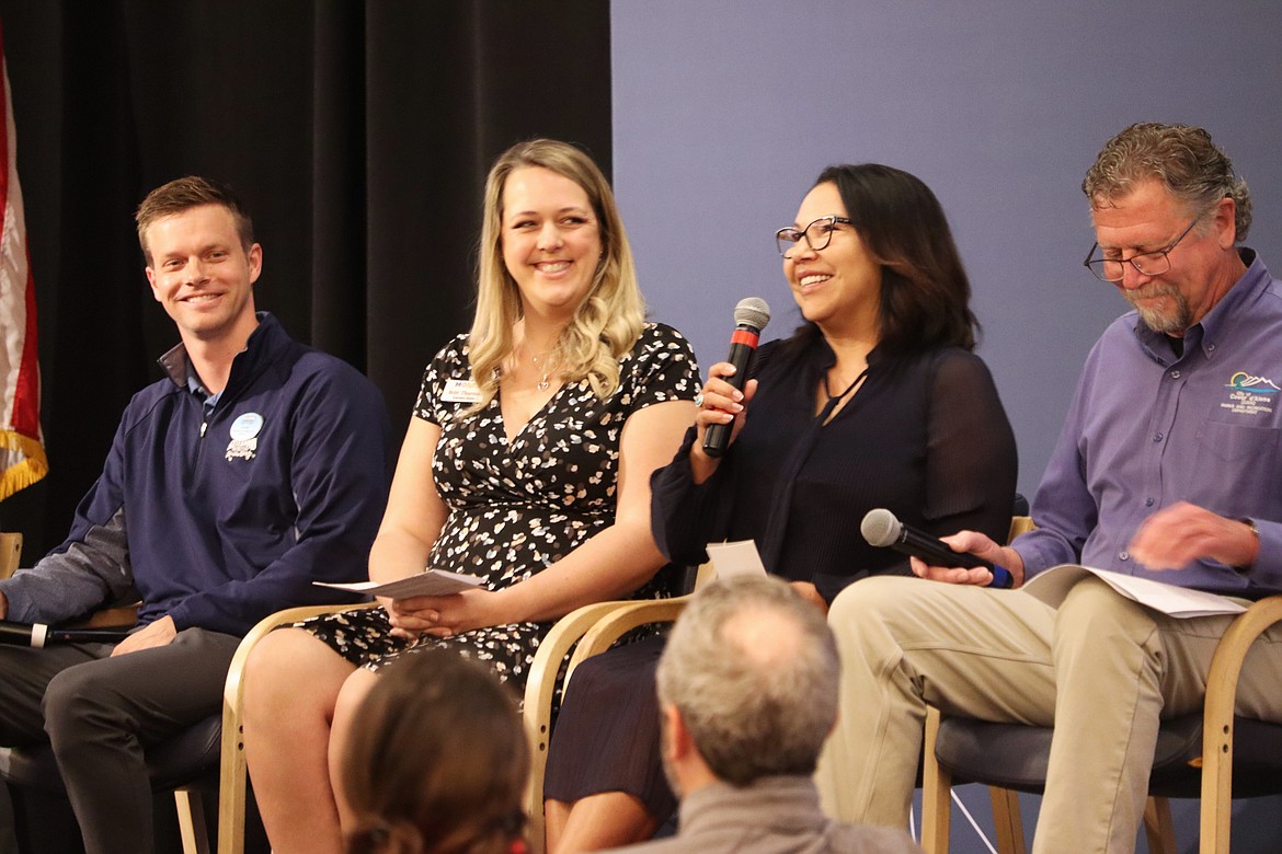 Speakers at Tuesday's Coeur d'Alene Regional Chamber's Upbeat Breakfast at The Coeur d'Alene Resort were, from left, Jordan Carter, Britt Thurman, Laura Penney and Bill Greenwood.