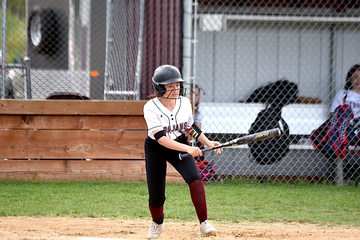 Troy centerfielder Ellie Borgmann heads for first base after connecting for a hit against Plains on Tuesday, May 14, 2024. (Scott Shindledecker/The Western News)