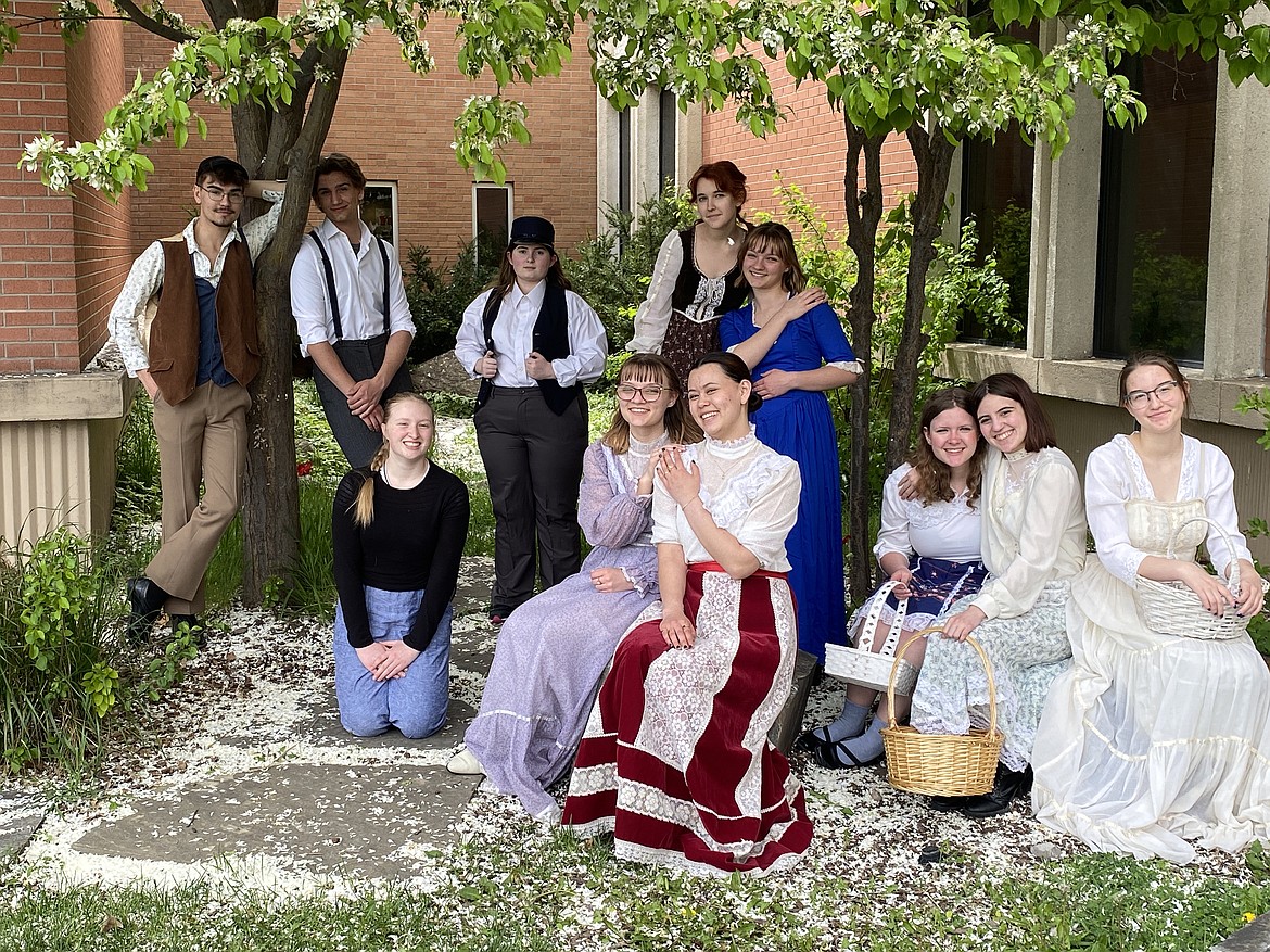 Flathead High School Theatre presents "Anne of Green Gables." Pictured: Ryan Kitzmiller as Moody, Ben Moore as Gilbert, director Gracyne Johnson, Adisen Haag as the Conductor, Sophia Bennett as Marilla, Fallon Maas as Anne, Jax Stebbins-Han as Mrs. Lynde, Isabelle Bennett as Diana Barry, Hadley Dennison as Ruby Gillis, Lily Amundson Jane Andrews and Kennedy Dortch as Josie Pye. (Courtesy photo)