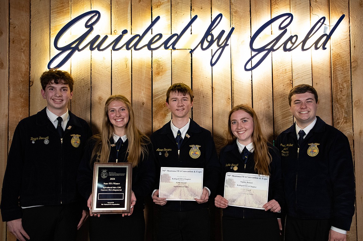 The Ag Sales team, Sophie Banzet, Rylee Glimm, Aaron Conners and Bryce Dorsett, is one of multiple state champion teams from Kalispell FFA to advance to nationals in October. (Photo provided)