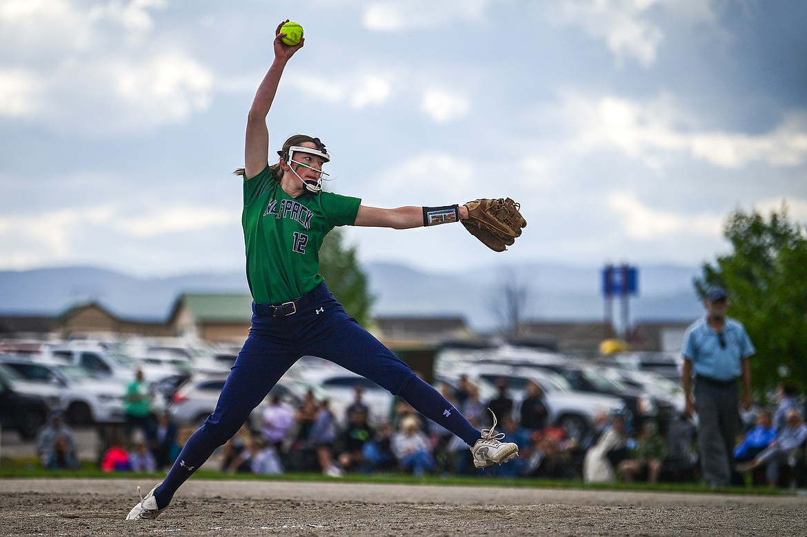 Glacier pitcher Ella Farrell (12) delivers against Flathead at Kidsports Complex on Thursday, May 16. (Casey Kreider/Daily Inter Lake)