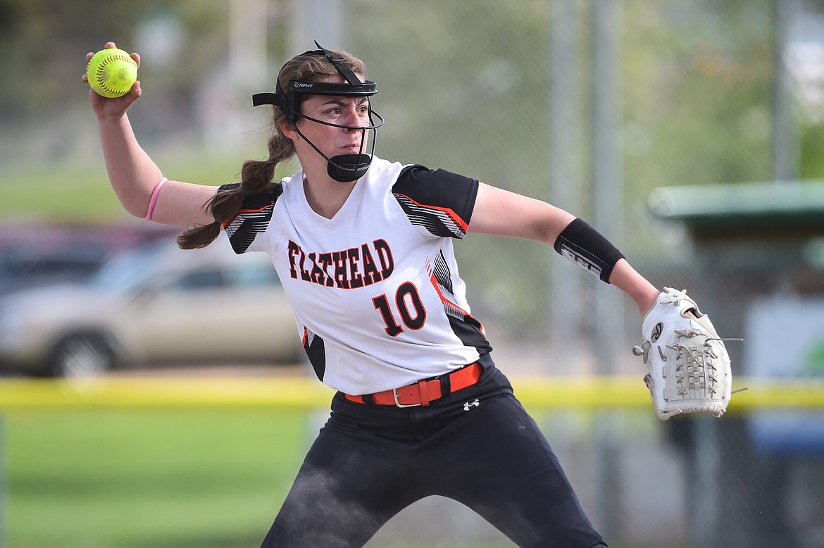 Flathead third baseman Kaidyn Lake (10) throws to first after fielding a grounder against Glacier at Kidsports Complex on Thursday, May 16. (Casey Kreider/Daily Inter Lake)