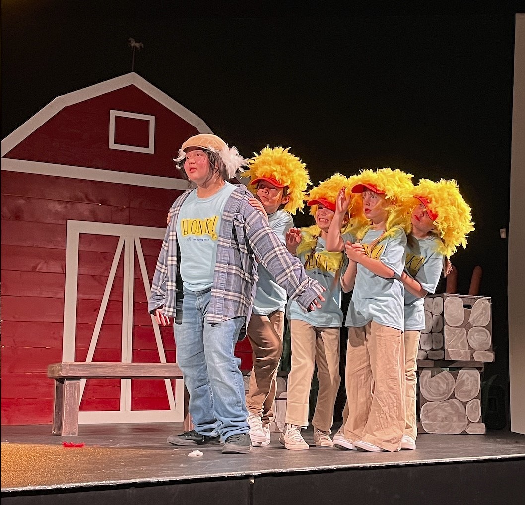 Ducklings Casey Deere, Jackson Babcock, Milly Facciano, Selah Earley and Gemma Moore make their way across the stage in North Idaho CYT's production of HONK!