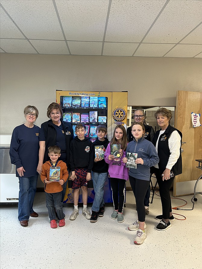 Bonners Ferry Rotary donates a book vending machine to Mt. Hall Elementary in Boundary County.