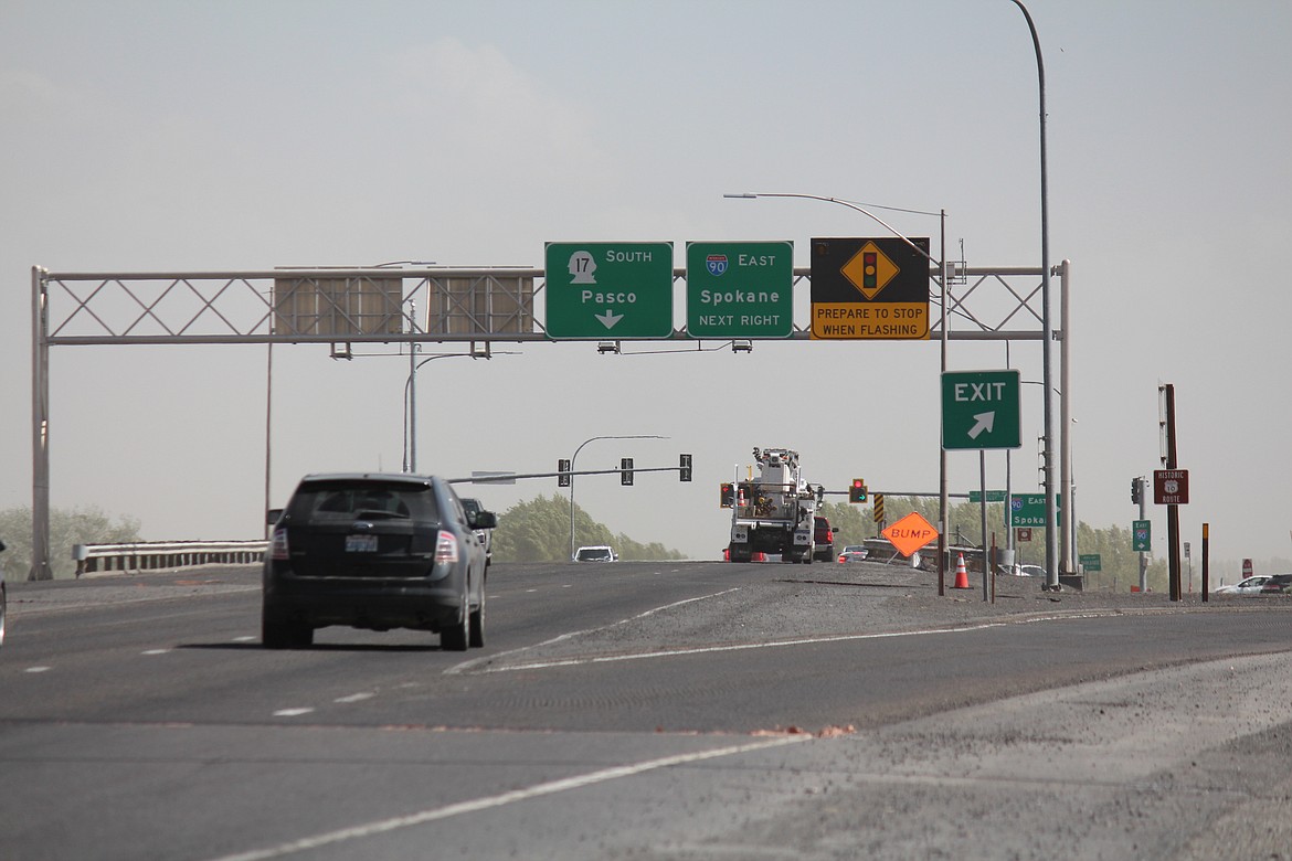 Traffic will be reduced to one lane this weekend on the bridge over Interstate 90 south of Moses Lake, pictured, while crews resurface the roadway.