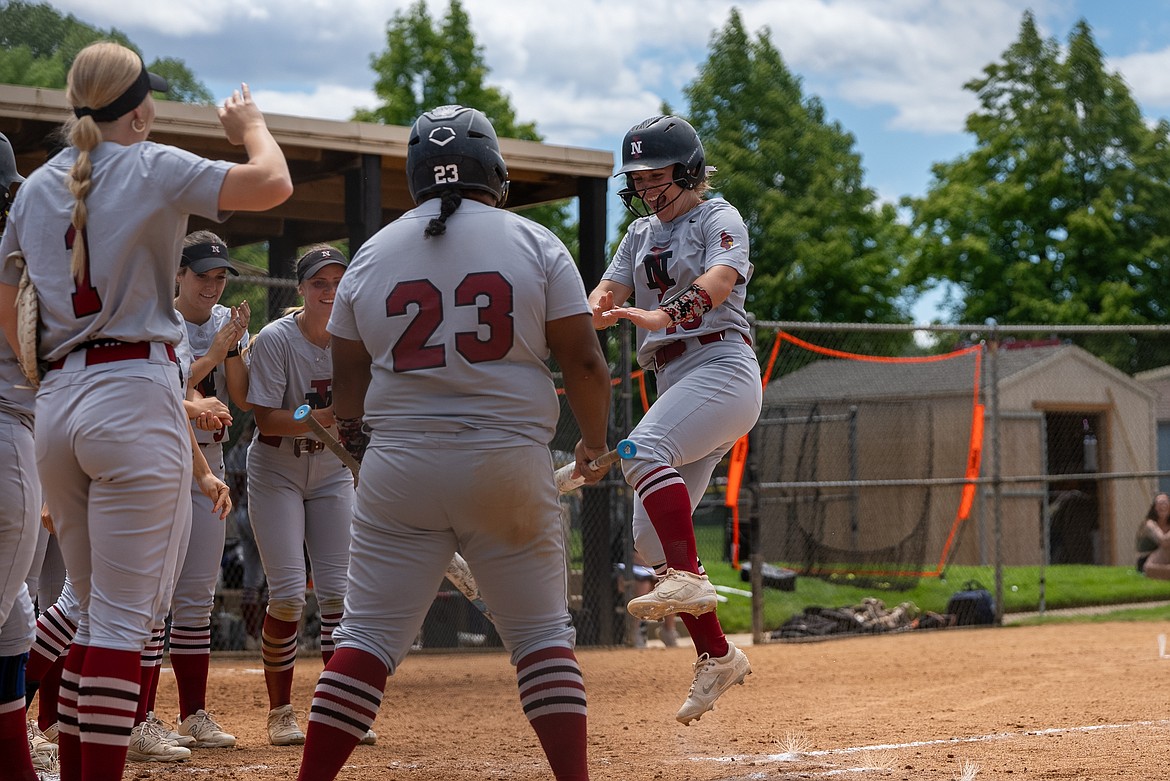 NIC ATHLETICS
North Idaho College sophomore Hayden Rockwell celebrates after hitting a two-run home run in the second inning of Thursday's Northwest Athletic Conference tournament opener against Grays Harbor at Delta Park in Portland.