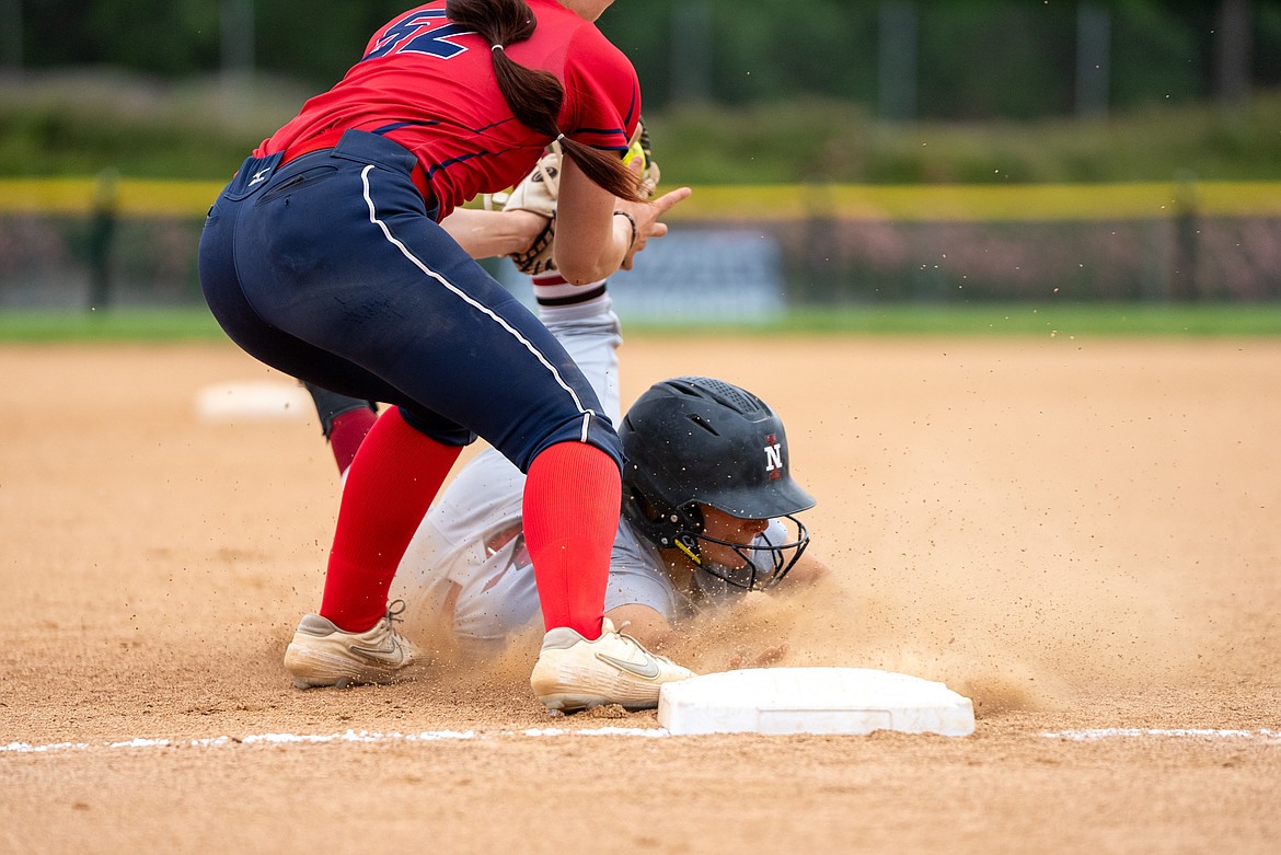 NIC ATHLETICS
North Idaho College sophomore Sophia Solberg slides into third base during the second inning of Thursday's Northwest Athletic Conference tournament second round game at Delta Park in Portland. Solberg is a Post Falls High product.