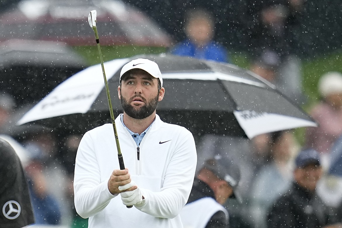 Scottie Scheffler warms up before the second round of the PGA Championship golf tournament at the Valhalla Golf Club, Friday, May 17, 2024, in Louisville, Ky. (AP Photo/Sue Ogrocki)