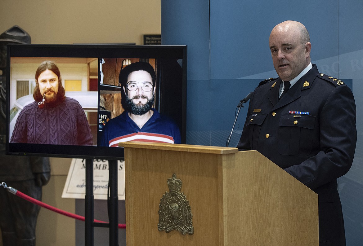 RCMP Superintendent David Hall speaks about Alberta RCMP linking four historical homicides to deceased serial killer Gary Allen Srery during a press conference Friday in Edmonton. (Jason Franson/The Canadian Press via AP)