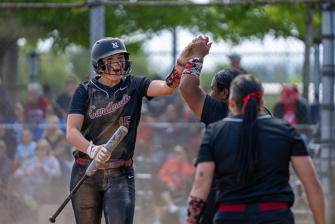 NIC ATHLETICS
North Idaho College freshman Kaylee Vieira celebrates after scoring a run in the second inning of Friday's win over Lower Columbia in the quarterfinals of the Northwest Athletic Conference tournament at Delta Park in Portland on Friday.