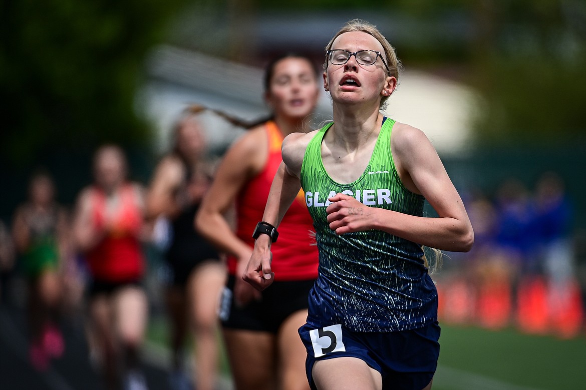 Glacier's Lauren Bissen took second place in the girls 1600 meter run with a time of 5:16.51 at the Western AA Divisionals at Legends Stadium on Saturday, May 18. (Casey Kreider/Daily Inter Lake)