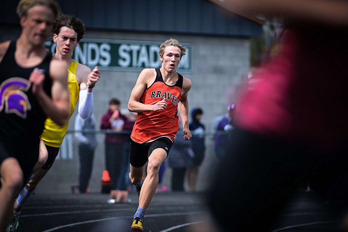 Flathead's Will Hollensteiner took first place in the boys 400 meter run with a time of 48.54 at the Western AA Divisionals at Legends Stadium on Saturday, May 18. (Casey Kreider/Daily Inter Lake)