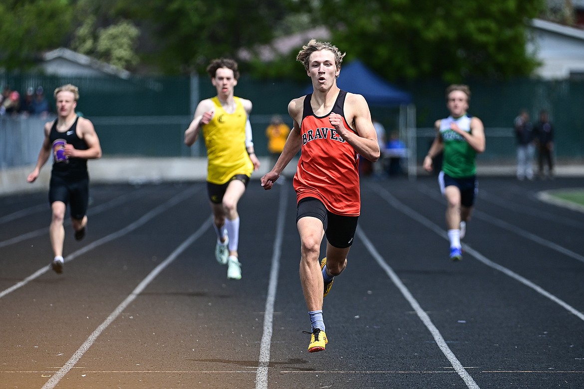 Flathead's Will Hollensteiner took first place in the boys 400 meter run with a time of 48.54 at the Western AA Divisionals at Legends Stadium on Saturday, May 18. (Casey Kreider/Daily Inter Lake)