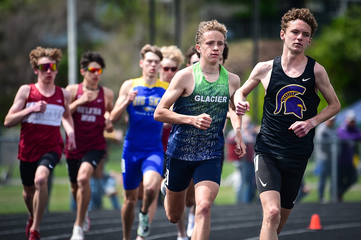 Glacier's Owen Thiel took second place in the boys 1600 meter run with a time of 4:18.93 at the Western AA Divisionals at Legends Stadium on Saturday, May 18. (Casey Kreider/Daily Inter Lake)