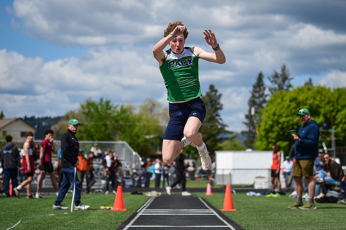 Glacier's Cooper Pelc competes in the boys triple jump at the Western AA Divisionals at Legends Stadium on Saturday, May 18. Pelc finished fourth with a jump of 44' 2.5". (Casey Kreider/Daily Inter Lake)