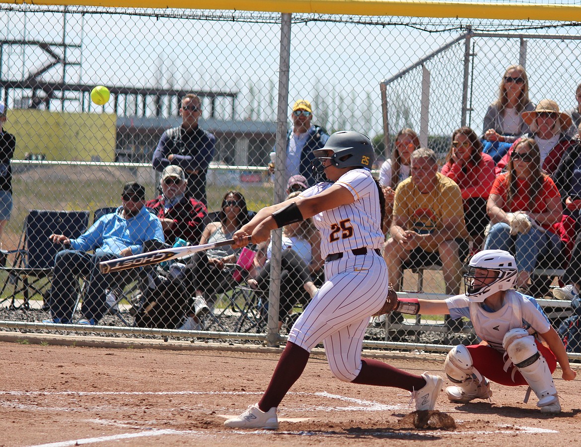 Amelia Avalos puts the ball in play in Saturday’s game.