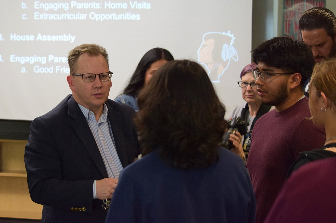 Superintendent of Public Instruction Chris Reykdal at Wahluke High School last week. Reykdal and two of the other three candidates running for the job clashed over school spending and other topics in a Monday debate in Liberty Lake.