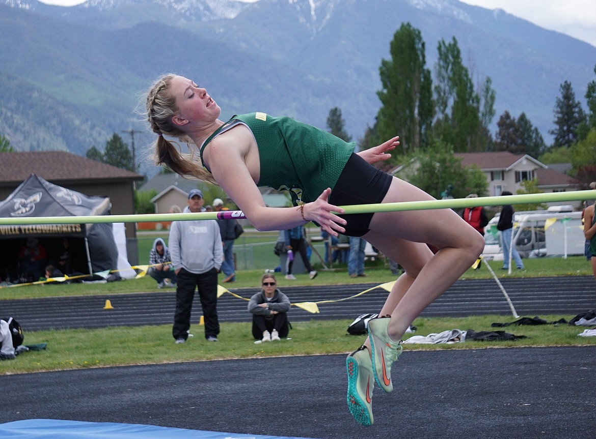 Whitefish Senior Norah Schmidt competes in the Women's Varsity High Jump in Columbia Falls on Saturday. (Matt Weller Photo)