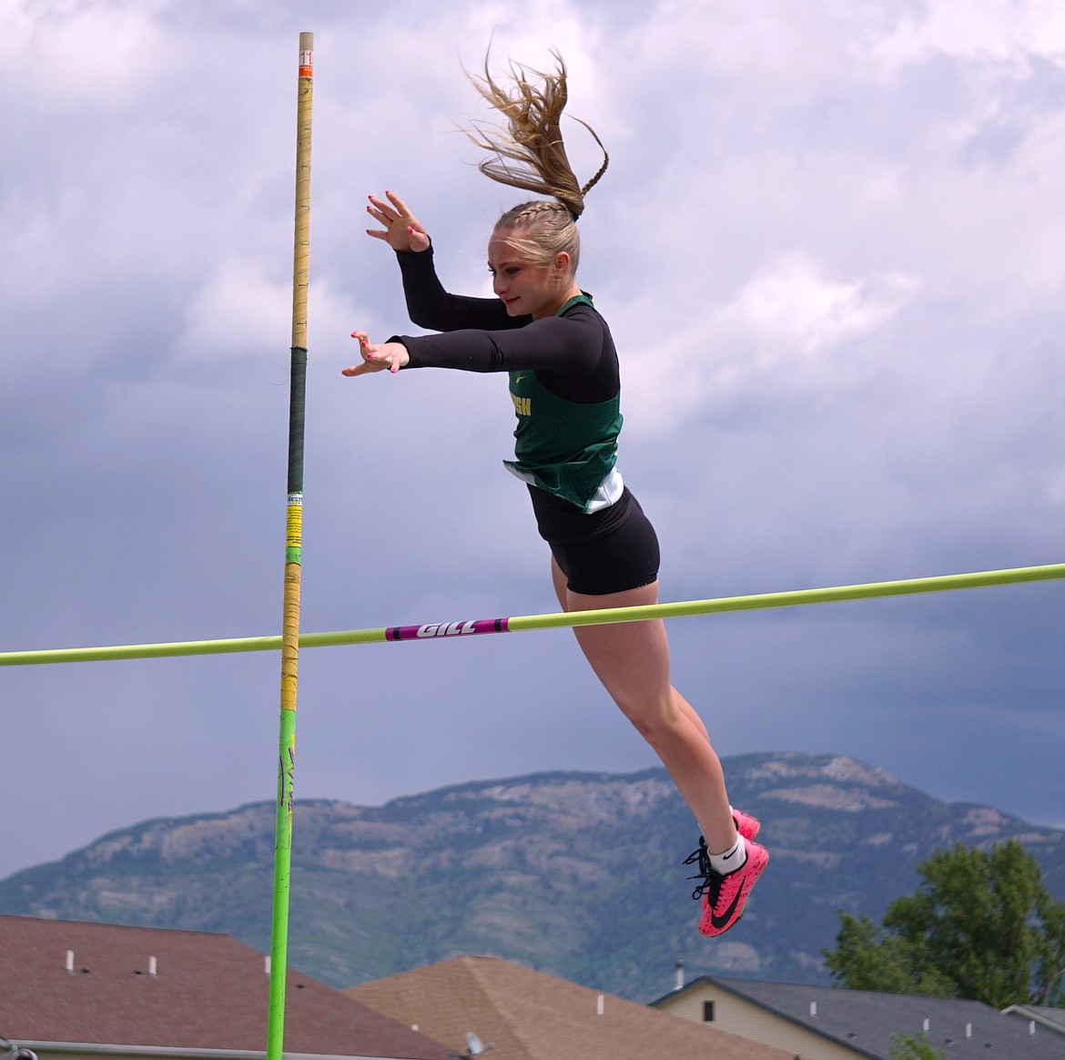 Kaydence Blackwell (11) clears 7'6" at the Western A Divisional meet on Saturday. (Matt Weller Photo)