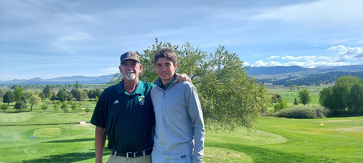 St. Regis coach Dan Park with senior Jack Connolly who finished 10th in last weekend's Class C State Championship in Hamilton.  (Photo by Emily Park)