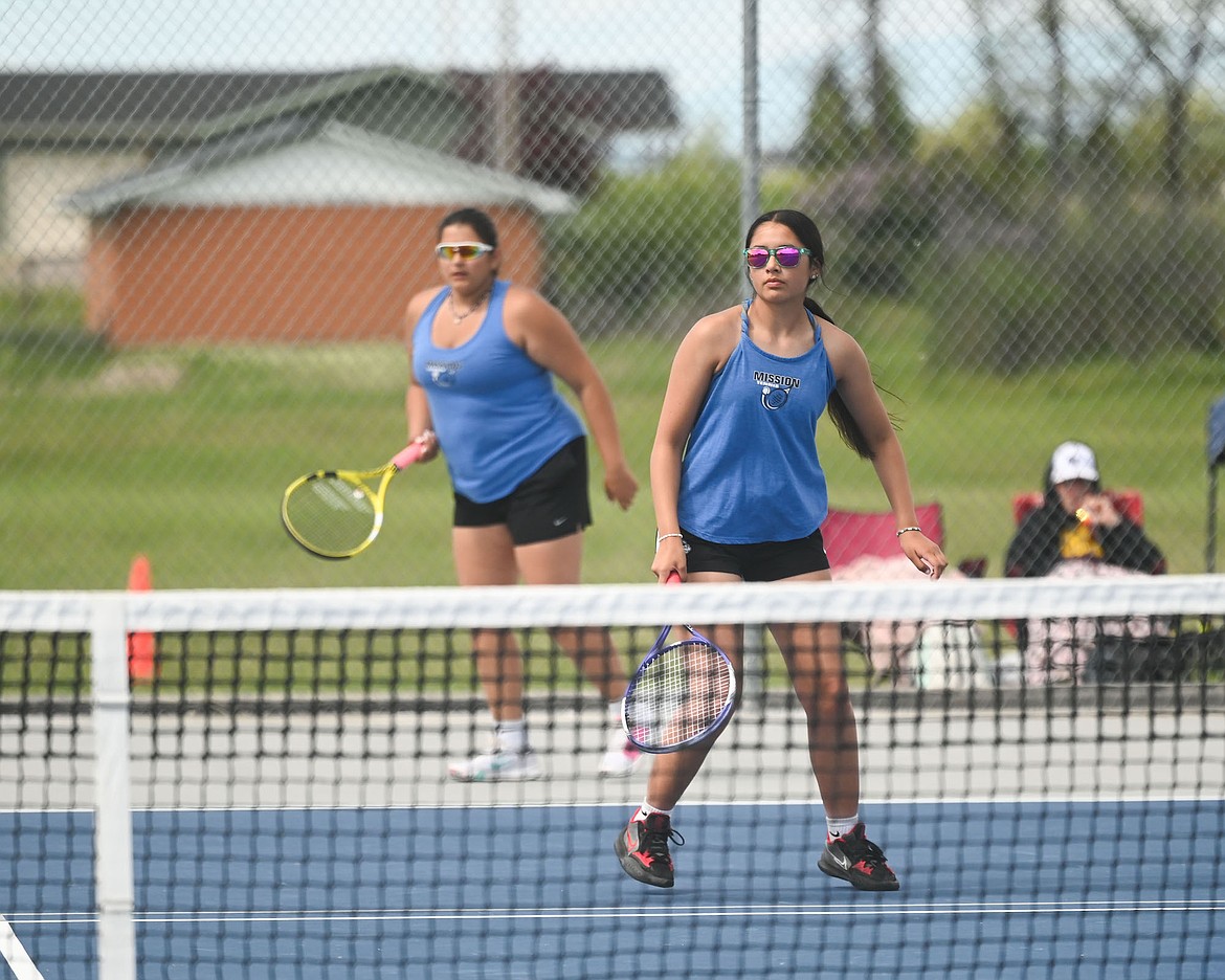 Mission's doubles duo of Emily Morigeau and Brooklyn McClure are on their way to the state tennis tourney after placing second in Divisionals. (Christa Umphrey photo)
