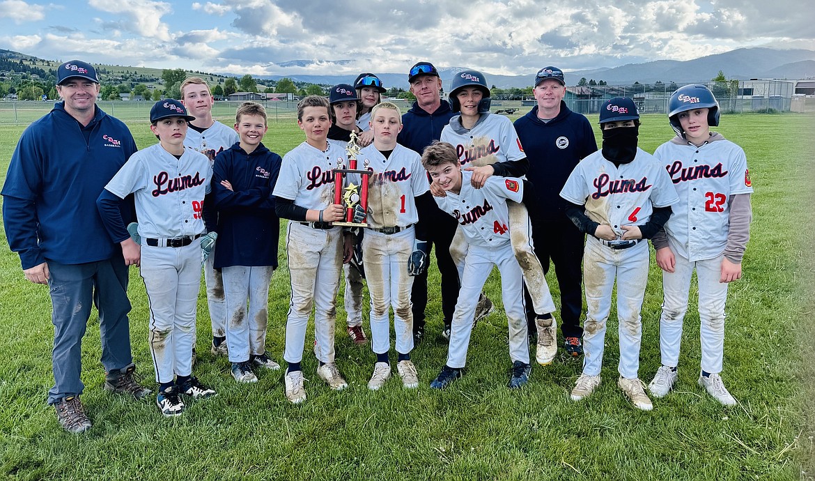 Courtesy photo
The Coeur d'Alene Lumbermen 13U team went 5-1 last weekend and took second place at the Missoula Grand Slam Tournament in Missoula, Mont. In the front row from left are manager Dave Everson, Rixton Bateman, Kyle Everson, Clay Larwin, Kovack Dolan, Blake Anderson, Levi Miller, Nash Russell, and JJ Larson; and back row from left, Trent Lilyquist, Caleb Brumbach, Jack Kreis, coach Jon Larson and coach Jeff Kreis. Not pictured is Jacoby Longtain.