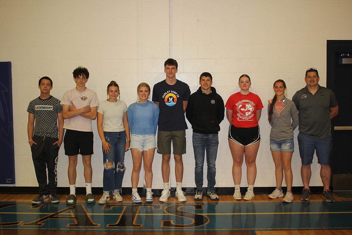 Jack Kemp, freshman, Conrad Talbot, freshman, Rainier Acker, freshman, Maggie Hayworth, sophomore, Landon Richards, freshman, Turner Milender, freshman, Hannah Vanderploeg, sophomore, and Josie Crabb, freshman. Not pictured are seniors Micah Acker and Jason Merrill. All 10 passed their AWS 1G welding examination at Flathead Valley Community College.