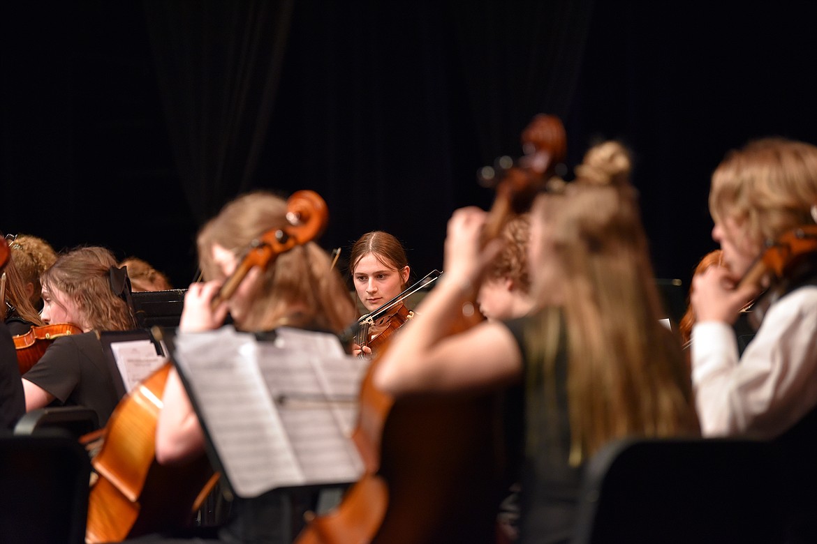 Finley Pemberton plays viola at the Whitefish High School's Spring Orchestra Concert May 14, 2024. (Julie Engler/Whitefish Pilot)